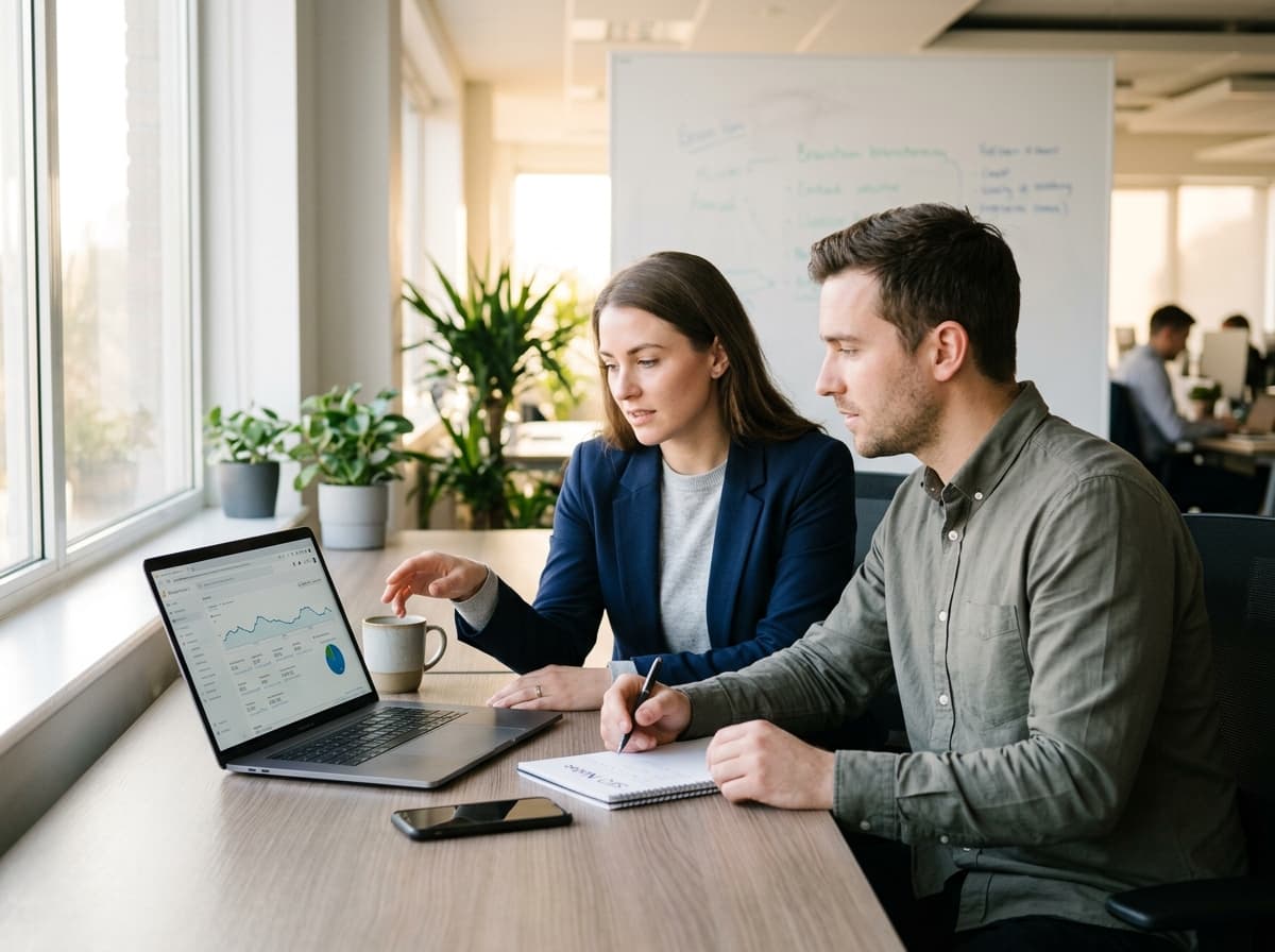 GoNorthShift SEO team collaboratively analyzing industry search data