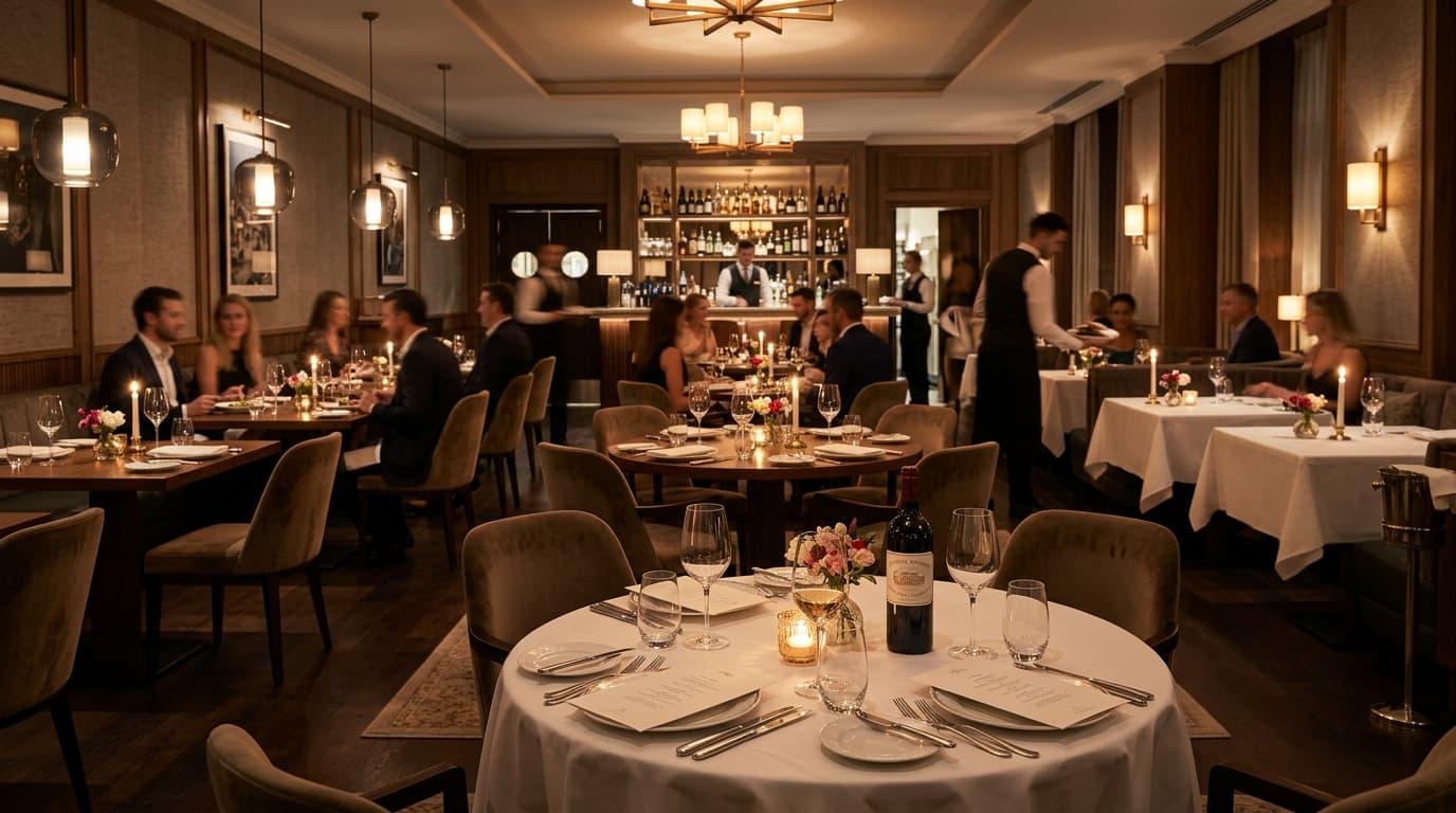 Upscale dining restaurant interior tables and ambiance