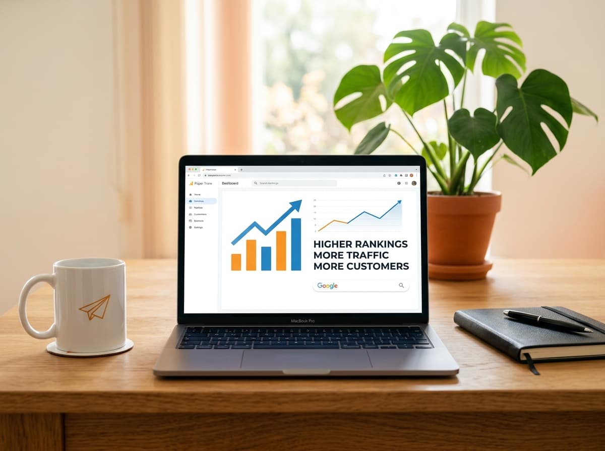 GoNorthShift SEO Analytics Dashboard with Laptop and Growth Checklist